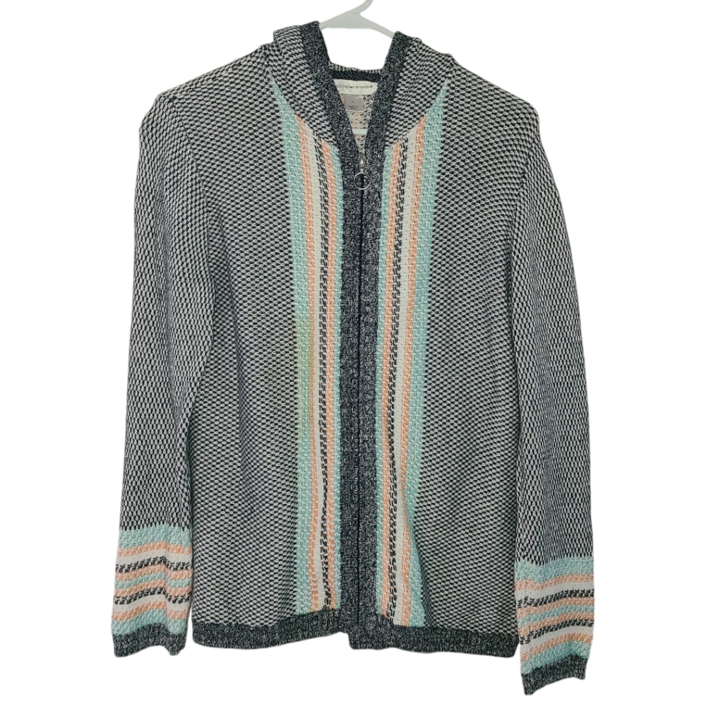 Christopher & Banks cotton polyester‎ blend full zip caridgan Multicolor LARGE